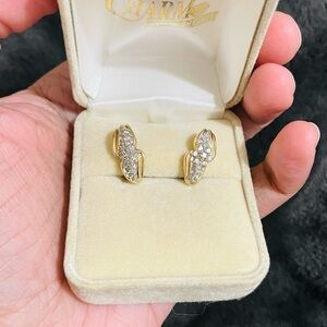 Crescent 10k yellow Gold and diamond Pavé Earrings